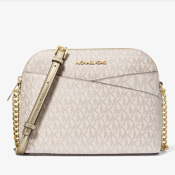 Michael Kors Jet Set Travel Medium Metallic Signature Logo Dome Crossbody NWT - Picture 3 of 16